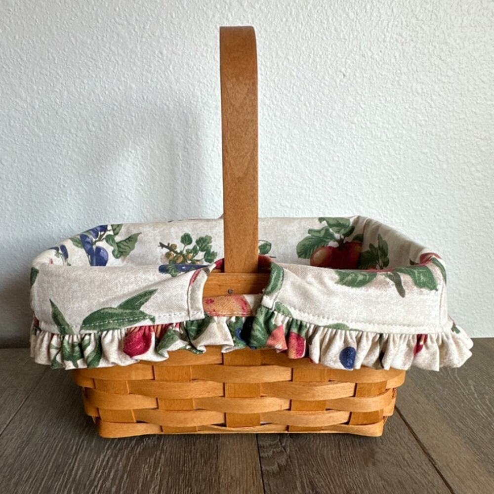 Longaberger Small Fruit Basket Handwoven Wood Fruit Print Liner Farmhouse - Picture 2 of 9
